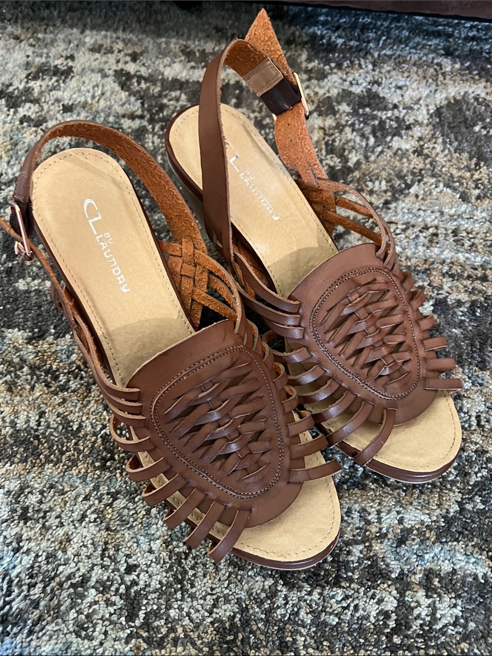 CL by Laundry Chestnut Brown Woven Slingback Sandals